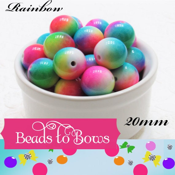 New 20mm Rainbow Beads, Bubblegum Multicolored Beads,  Colorful Beads, Bubblegum Necklace Supply Beads,