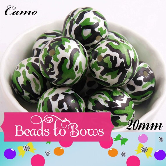 20mm Olive Green Or Pink Camo Beads, Chunky Necklace Bead, Round Acrylic Beads, Camo Bubblegum Beads, Chunky Camo Beads