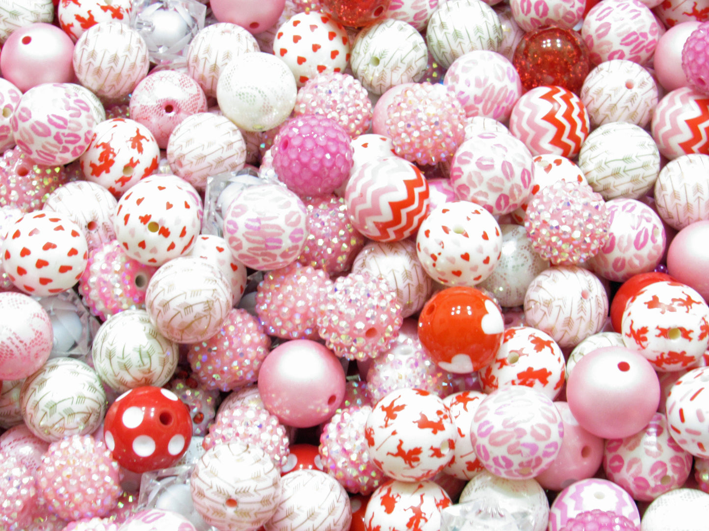 Mixed 20mm Red Pink White Valentine Beads,  Valentine Bubblegum Beads, Chunky Bead Mix, Valentine Beads, Chunky Bead Supply