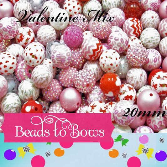 Mixed 20mm Red Pink White Valentine Beads,  Valentine Bubblegum Beads, Chunky Bead Mix, Valentine Beads, Chunky Bead Supply