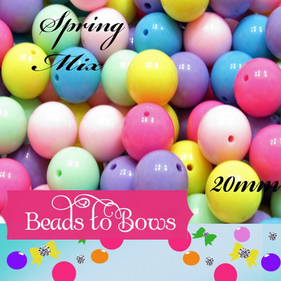 New 20mm Spring Mix Bubblegum Beads, Solid Acrylic Beads, Round Bubblegum Beads, Chunky Necklace Beads, Bubble Gum Bead