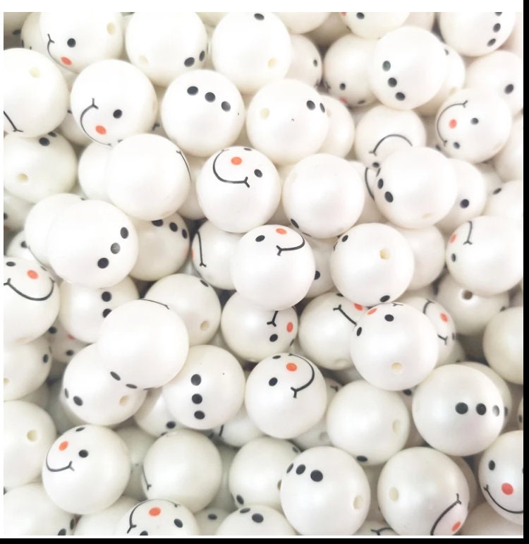 20mm Snowman Bubblegum Beads, Bubblegum Snowman, Snowman Face On One Side Bottom On The Other