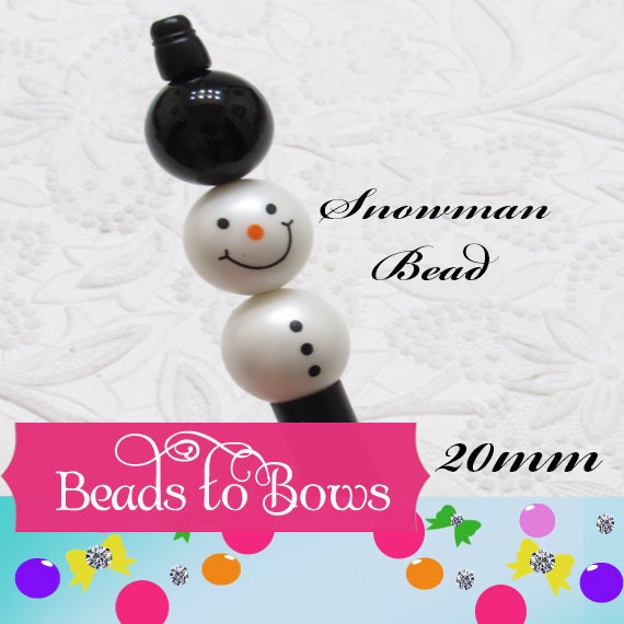 20mm Snowman Bubblegum Beads, Bubblegum Snowman, Snowman Face On One Side Bottom On The Other