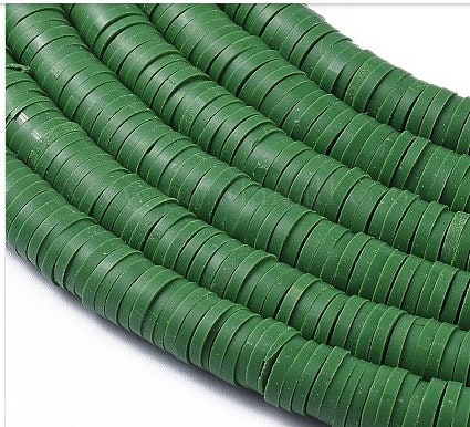 Sale 6mm Sea Green Heishi Bead Strands, 380 to 400 Flat Round Polymer Clay Beads, Disc Heishi Beads, Light Weight, Bracelets
