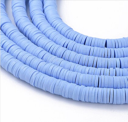 Sale 6mm Cornflower Blue Heishi Bead Strands, Flat Round Polymer Clay Beads, 380 to 400 Disc Heishi Beads, Light Weight, Bracelets