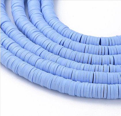 Sale 6mm Cornflower Blue Heishi Bead Strands, Flat Round Polymer Clay Beads, 380 to 400 Disc Heishi Beads, Light Weight, Bracelets