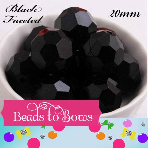 20mm Solid Black Faceted Beads 10ct. Bubblegum Beads, Gumball Beads Acrylic Bead, Bubblegum Bead, Solid Round Bead Chunky Necklace Bead