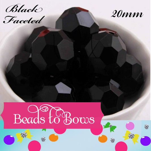 20mm Solid Black Faceted Beads 10ct. Bubblegum Beads, Gumball Beads Acrylic Bead, Bubblegum Bead, Solid Round Bead Chunky Necklace Bead