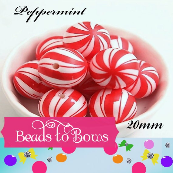 B Grade 10 for 2.49 20mm Red & White Peppermint Striped Christmas Candy Look  Bubblegum Beads, Printed Bubblegum Beads, Bubblegum Beads