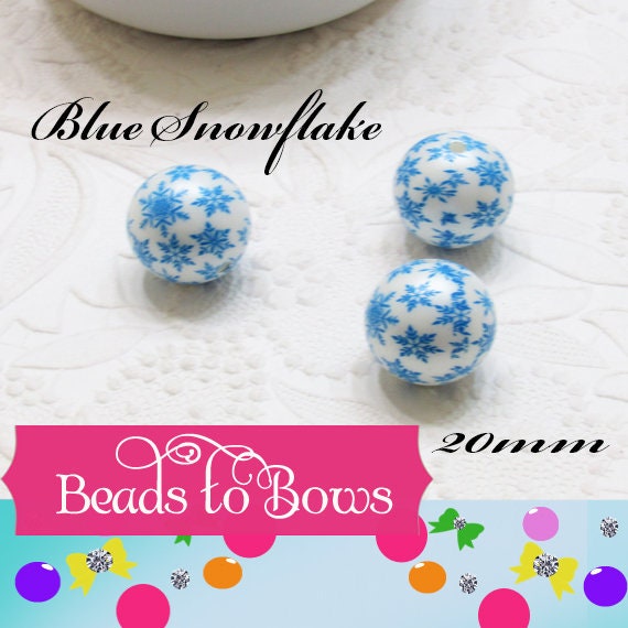 20mm Snowflake Bubblegum Beads, Blue Snowflake Frozen Beads, Chunky Bubblegum Necklace Supply Beads, Chunky Bead Supply