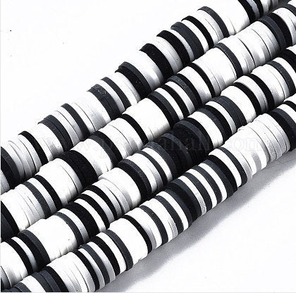 8mm Grey, Black, White Heishi Bead Strands, Flat Round Polymer Clay Beads, Disc Heishi Beads, LIght Weight, Hawiian Earring Beads, Bracelets