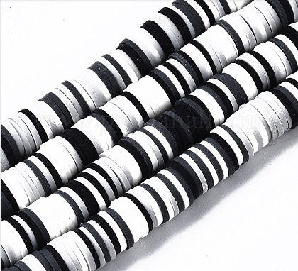 8mm Grey, Black, White Heishi Bead Strands, Flat Round Polymer Clay Beads, Disc Heishi Beads, LIght Weight, Hawiian Earring Beads, Bracelets