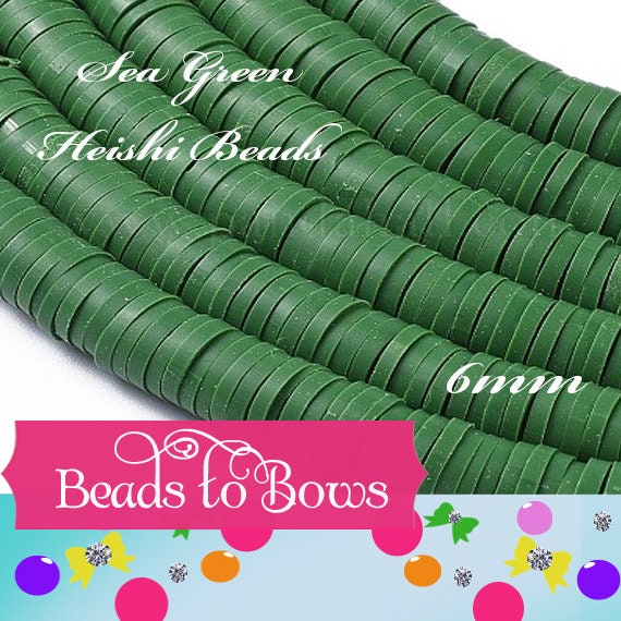 Sale 6mm Sea Green Heishi Bead Strands, 380 to 400 Flat Round Polymer Clay Beads, Disc Heishi Beads, Light Weight, Bracelets
