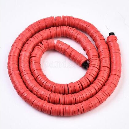 Sale 6mm Red Heishi Bead Strands, Flat Round Polymer Clay Beads, 380 to 400 Disc Heishi Beads, LIght Weight,Earring Beads, Bracelets