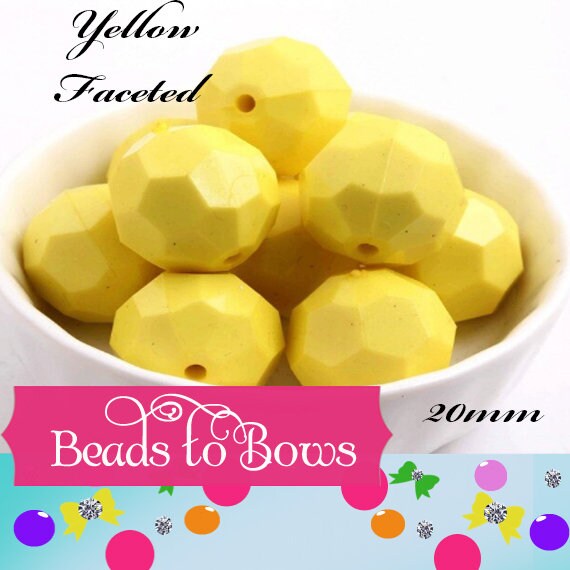 20mm Solid Yellow Faceted Bubblegum Beads, Gumball Beads, Acrylic Bead, Bubblegum Bead, Solid Round Bead, Chunky Necklace Supply
