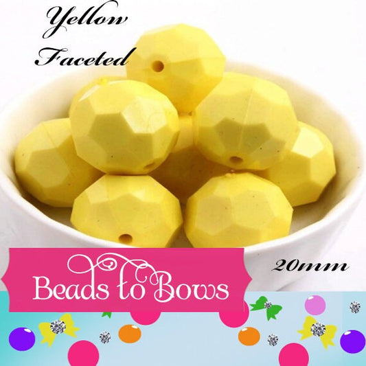 20mm Solid Yellow Faceted Bubblegum Beads, Gumball Beads, Acrylic Bead, Bubblegum Bead, Solid Round Bead, Chunky Necklace Supply