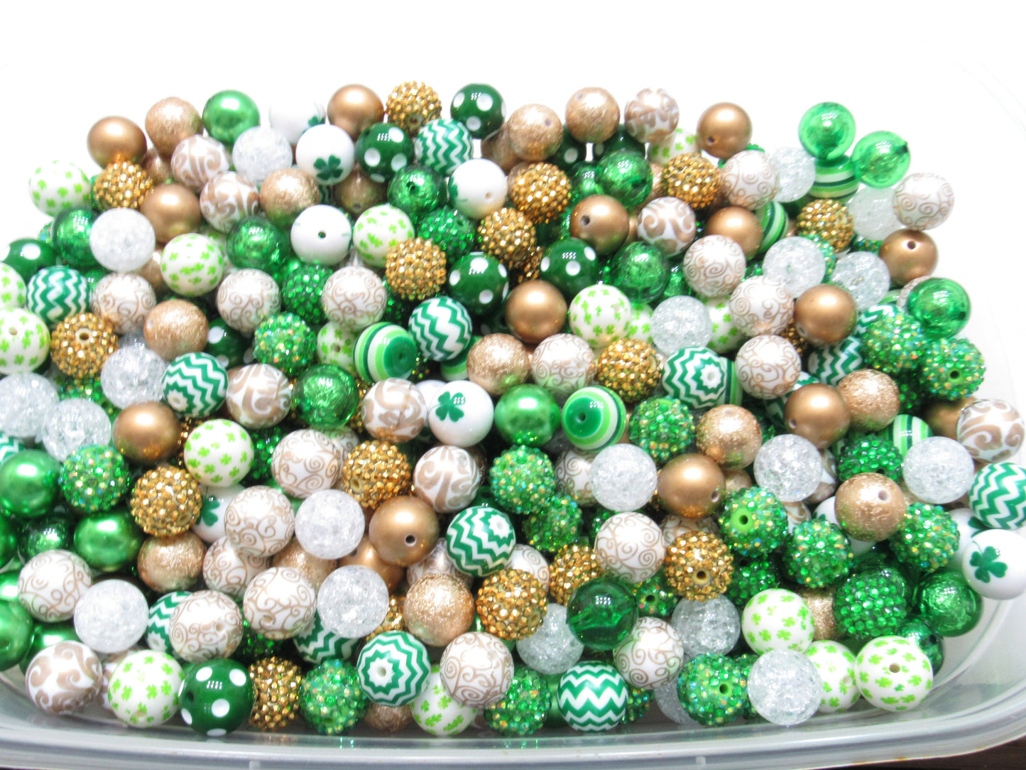 20mm St. Patricks Day Bead Mix, Green Gold White St Patricks Day Beads,  Acrylic Bubble Gum Beads, Round Bubblegum Beads Gumball Beads 20mm