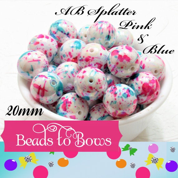 NEW 20mm AB Splatter Beads, Beautiful AB Pink & Blue Bubblegum Beads, Splatter Beads, Bubblegum Necklace Beads,