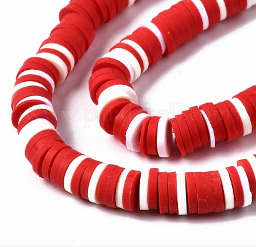 6mm Red Multi Heishi Bead Strands, Flat Round Polymer Clay Beads, 314~345pcs/strand, Disc Heishi Beads, Light Weight, Bracelets