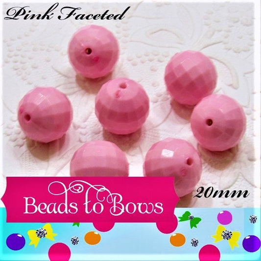 NEW 20mm Pink Faceted Disco Bubblegum Bead, Chunky Beads, Chunky Round Acrylic Beads, Chunky Bead Supply, Bubblegum Necklace Supply Beads
