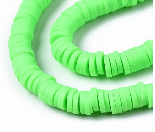 Sale 6mm lime Heishi Bead Strands, Flat Round Polymer Clay Beads, 380 to 400 Disc Heishi Beads, Light Weight, Bracelets