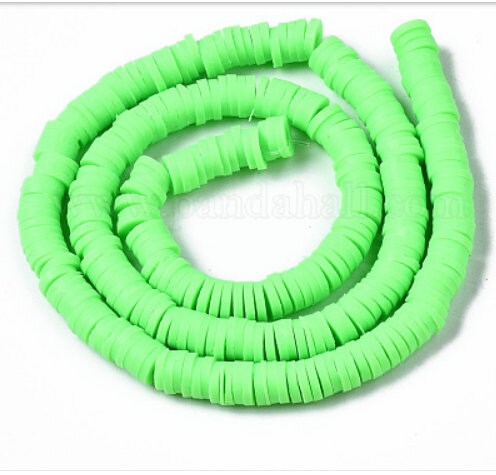 Sale 6mm lime Heishi Bead Strands, Flat Round Polymer Clay Beads, 380 to 400 Disc Heishi Beads, Light Weight, Bracelets