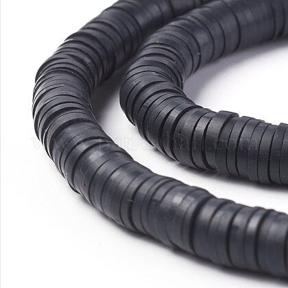 Sale 6mm Black Heishi Bead Strands, 380 to 400 Flat Round Polymer Clay Beads, Disc Heishi Beads, LIght Weight, Bracelets