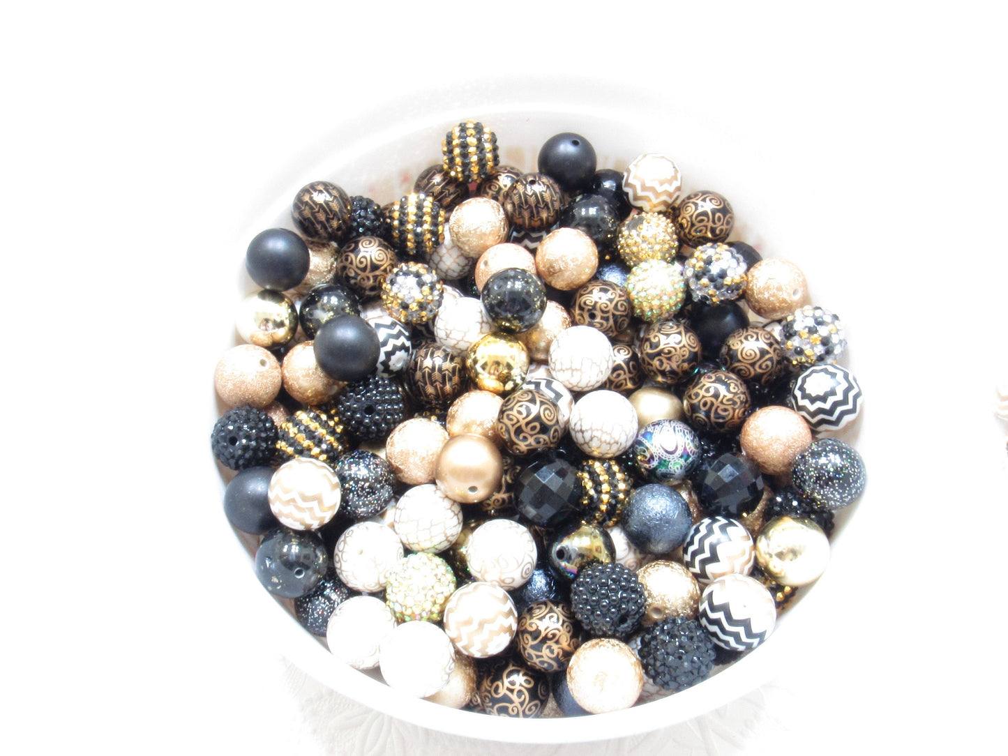 12 or 24Ct. 20mm White Gold And Black Bubblegum Bead Mix, Beadable Pen Mix, Acrylic Gold  Black & White Acrylic Beads,