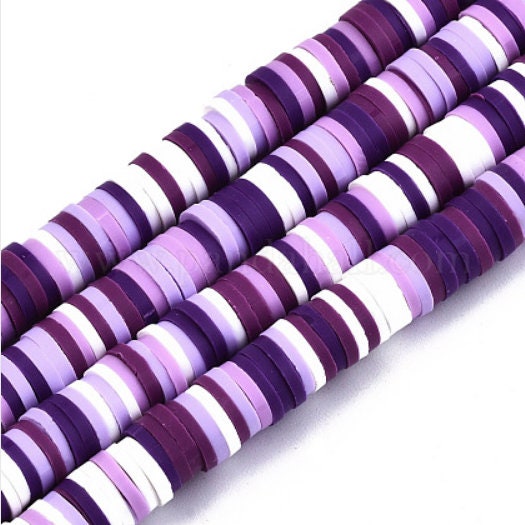 6mm Purple Multi Heishi Bead Strands, Flat Round Polymer Clay Beads, 290 ~ 320pcs/strand, Disc Heishi Beads, Light Weight, Bracelets