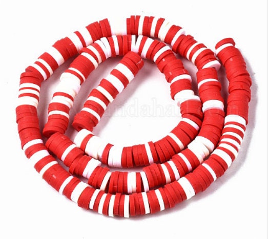 6mm Red Multi Heishi Bead Strands, Flat Round Polymer Clay Beads, 314~345pcs/strand, Disc Heishi Beads, Light Weight, Bracelets