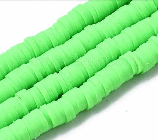 Sale 6mm lime Heishi Bead Strands, Flat Round Polymer Clay Beads, 380 to 400 Disc Heishi Beads, Light Weight, Bracelets