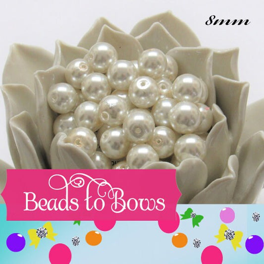 8mm White Pearls, Faux Glass Pearls, Gold Bubblegum Pearls, Chunky Pearls, Bubblegum Pearls Gumball Pearl Beads, 8mm Gumball Pearl Beads