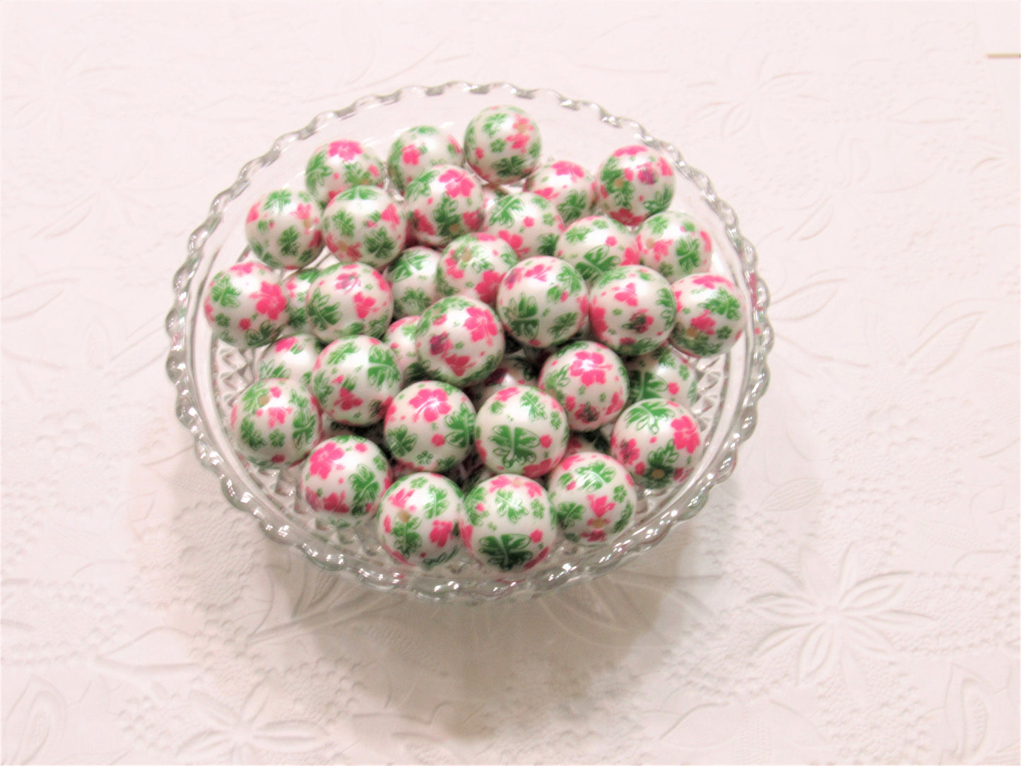 NEW 20mm Pink Flower Print Matte Pearls, Bubblegum Beads, Chunky Gumball Beads, Bubblegum Bead Supply, Chunky Printed Pearl Beads