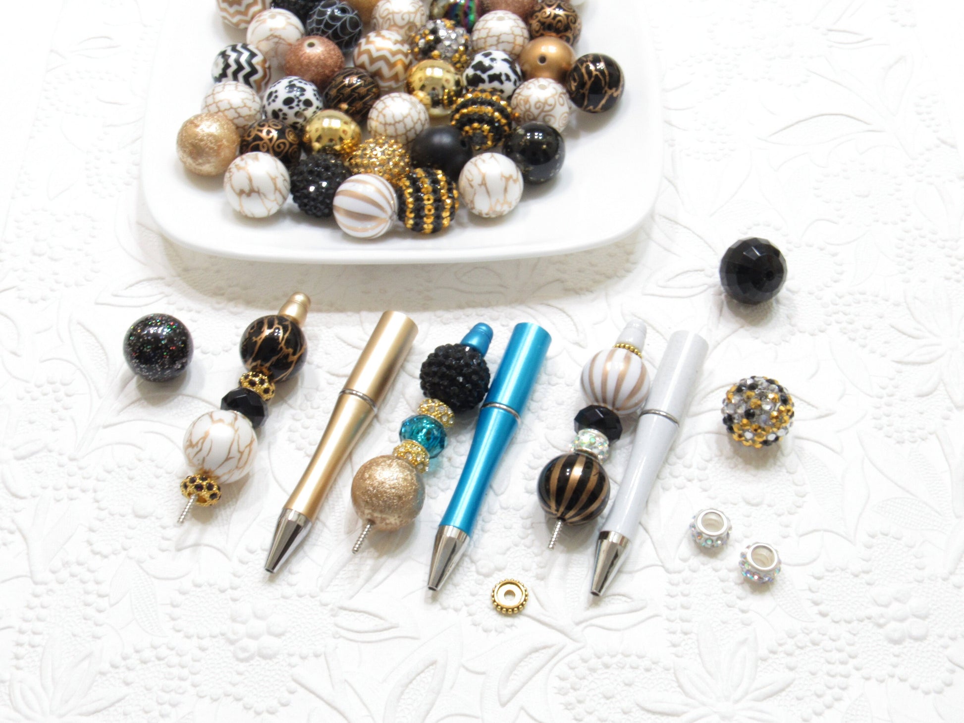 3 for 5.00 DIY Gold Bubblegum Beadable Pen Blanks,  Beadable Pen, DIY Plastic Beadable Pens, Black Ink