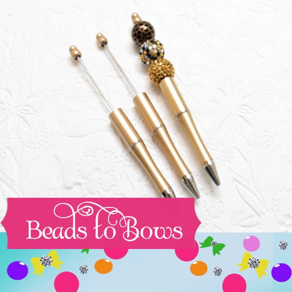 3 for 5.00 DIY Gold Bubblegum Beadable Pen Blanks,  Beadable Pen, DIY Plastic Beadable Pens, Black Ink