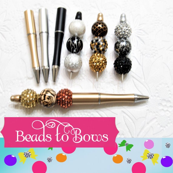 3 for 5.00 DIY Gold Bubblegum Beadable Pen Blanks,  Beadable Pen, DIY Plastic Beadable Pens, Black Ink