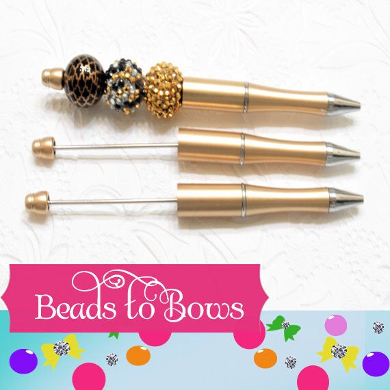 3 for 5.00 DIY Gold Bubblegum Beadable Pen Blanks,  Beadable Pen, DIY Plastic Beadable Pens, Black Ink