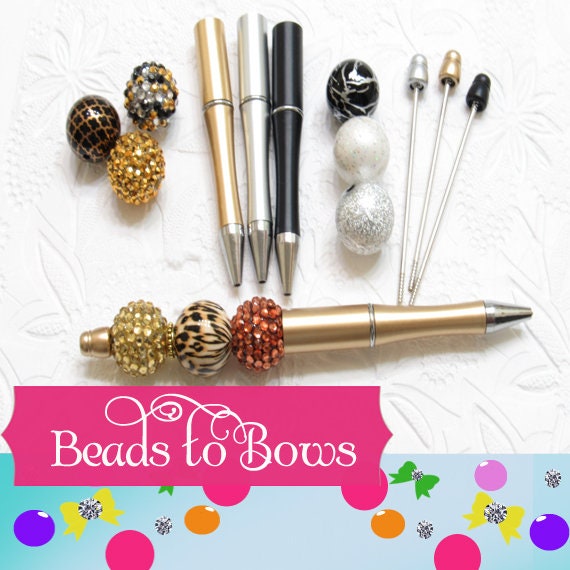 3 for 5.00 DIY Silver Bubblegum Beadable Pen, Beadable Pen Blanks,  Lightweight Pen, DIY Plastic Beadable Pens, Black Ink