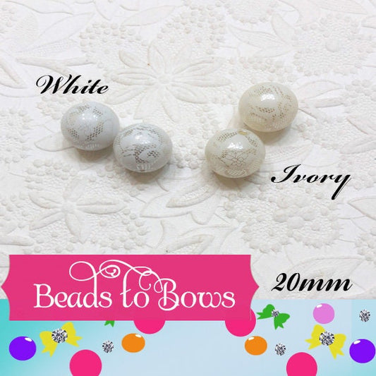 NEW 20mm Printed Ivory Pearls With White Lace Bubblegum Pearls, Chunky Gumball Beads, Bubblegum Bead, Chunky Printed Pearl Beads
