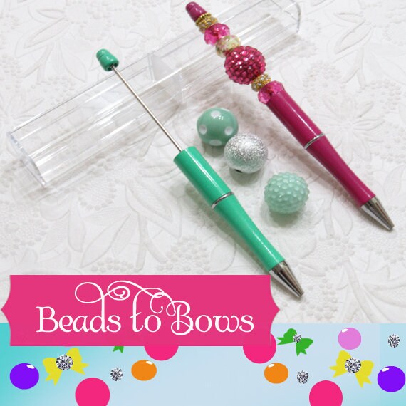 3 for 5.00 DIY Bubblegum Beadable Pen Blanks, Mint Shimmer Beadable Pen, DIY Plastic Beadable Pens, Black Ink