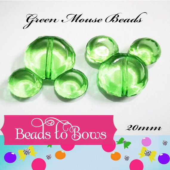 34mm Green Mickey Minnie Mouse Bubblegum Beads, Transparent Acrylic Mickey Mouse Bead, Chunky Bead Supply, Mickey Mouse Jewelry Supply