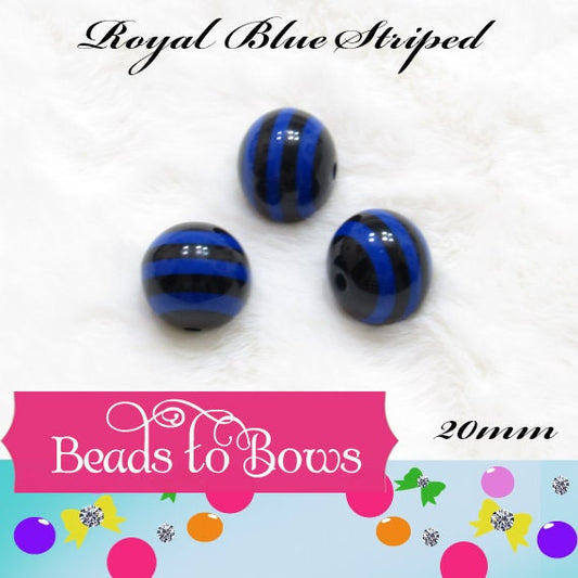 20mm Royal On Black Striped Bubblegum Beads, Chunky Bubblegum Beads,  Striped Gum Ball Beads, Chunky Bubblegum