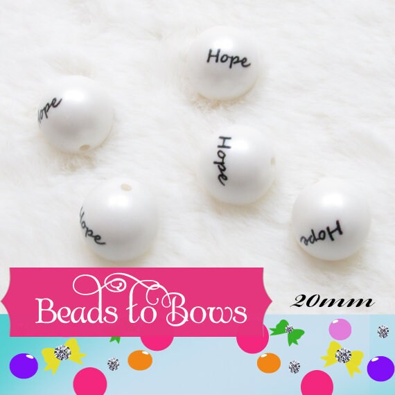 20mm Hope Print On White Matte Bubblegum Beads, Boss Printed White Matte Bead, Bubble Gum Beads, Bubble Beads, Printed Beads