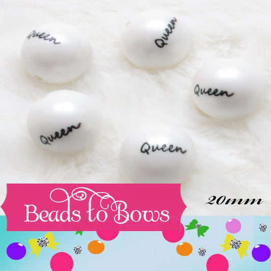 20mm Queen Print On White Matte Bubblegum Beads, Boss Printed White Matte Bead, Bubble Gum Beads, Bubble Beads, Printed Beads
