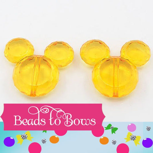 34mm Gold Transparent Mickey Minnie Mouse Bubblegum Bead, Acrylic Mickey Mouse Beads, Chunky Mickey Bead, Bangle Bracelet Bead, Supply