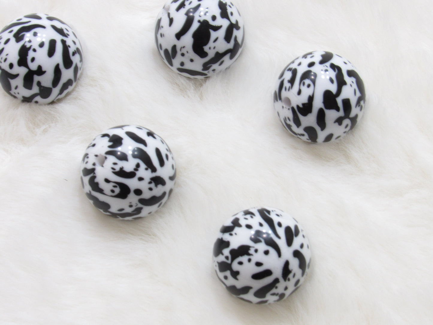 NEW 20mm Printed Panda Bear Bubblegum Beads, Matte White Chunky Beads, Print Beads, Chunky Bead, Acrylic Bead,