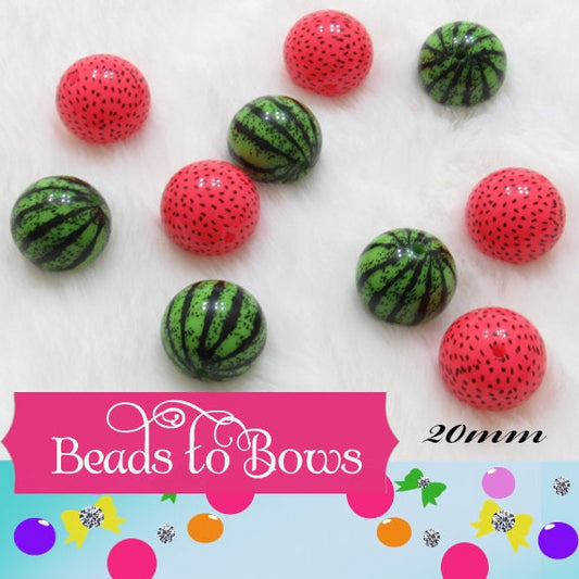 New 20mm Watermelon and Seeds Bubblegum Beads, Watermelon Printed Bubblegum Beads, Chunky Bubblegum Beads