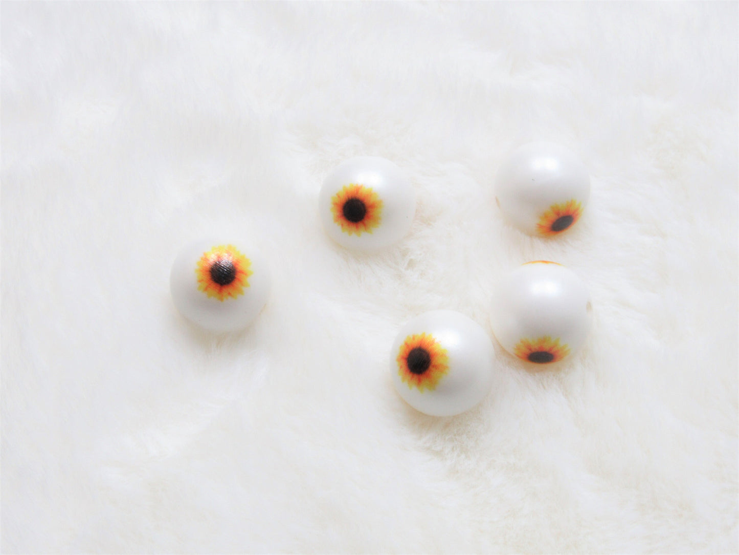 NEW 20mm Sunflower Print on Matte Pearls, Bubblegum Beads, Chunky Gumball Beads, Bubblegum Bead Supply, Chunky Printed Beads