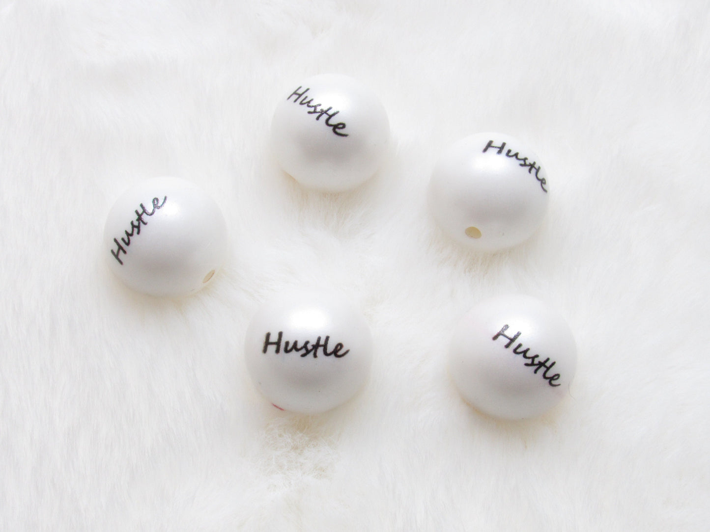 20mm Hustle Print On White Matte Bubblegum Beads, Boss Printed White Matte Bead, Bubble Gum Beads, Bubble Beads, Printed Beads