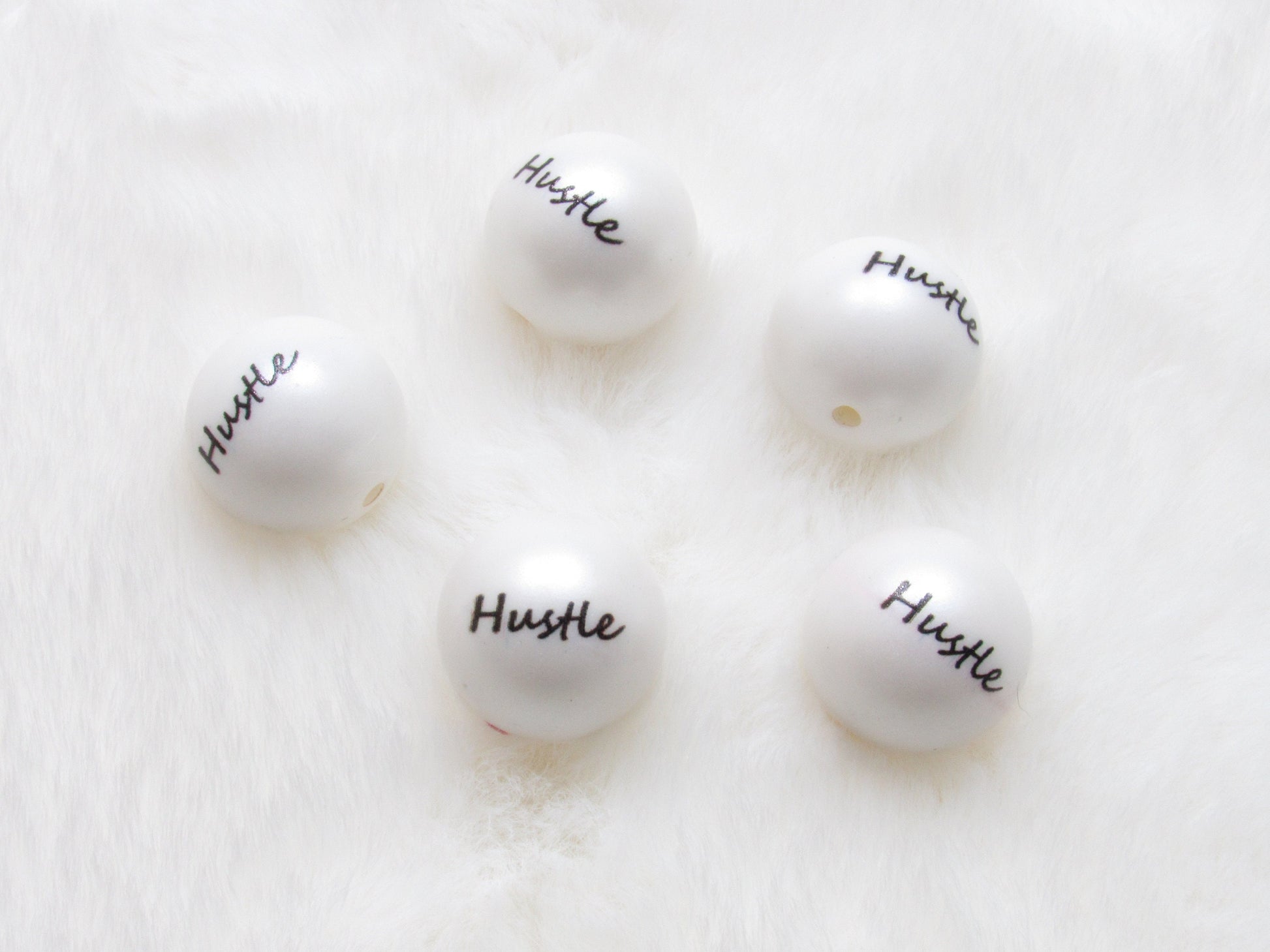 20mm Hustle Print On White Matte Bubblegum Beads, Boss Printed White Matte Bead, Bubble Gum Beads, Bubble Beads, Printed Beads